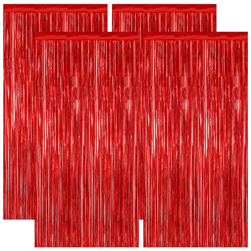 ZATAYE 4-pack red backdrop with foil fringe for vibrant photo booth moments