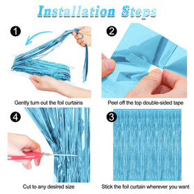 ZATAYE blue backdrop curtain with adhesive top for simple, fast hanging