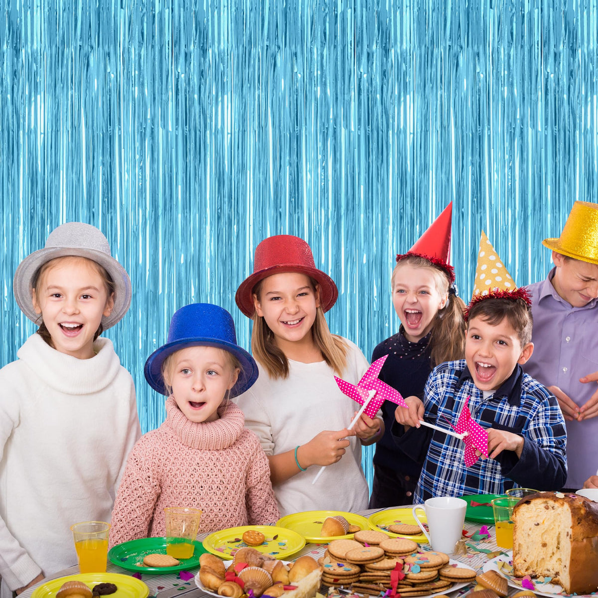 ZATAYE blue fringe backdrop creates a photogenic birthday or winter party scene