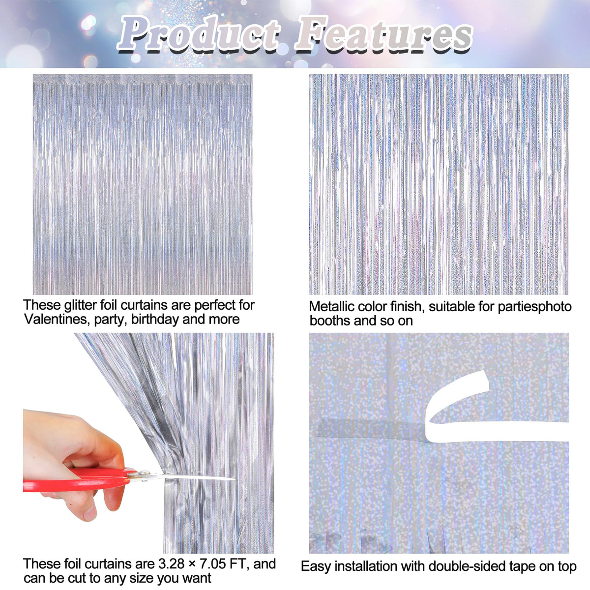ZATAYE disco foil curtain shines under lights for dance vibes.