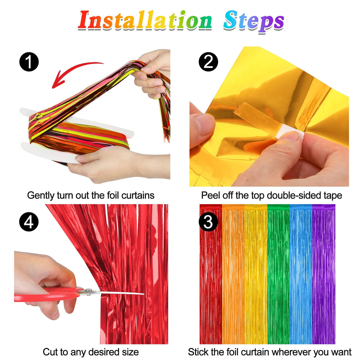 ZATAYE adhesive rainbow curtain backdrop for quick decor setup