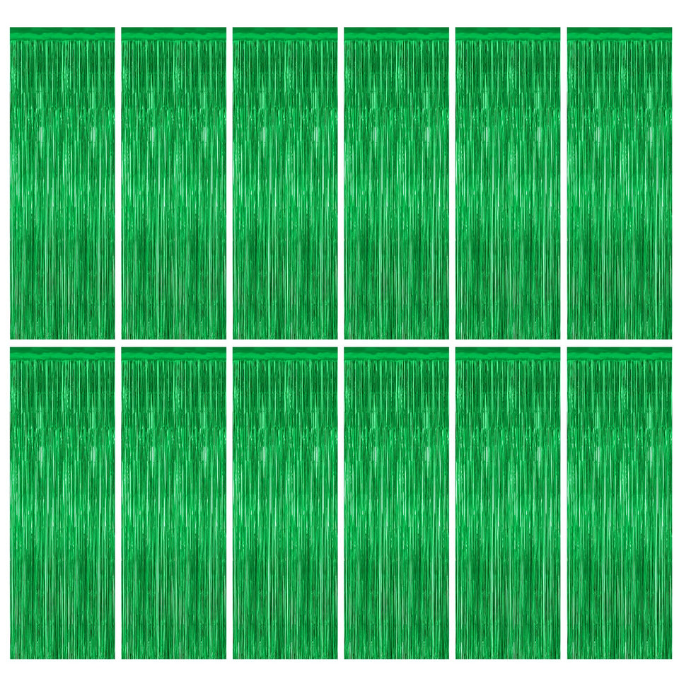 ZATAYE front view of green foil fringe curtain pack and vibrant finish