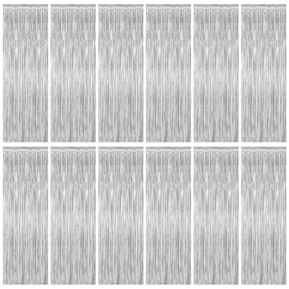 ZATAYE front packaging showing 12 silver fringe backdrops for instant sparkle