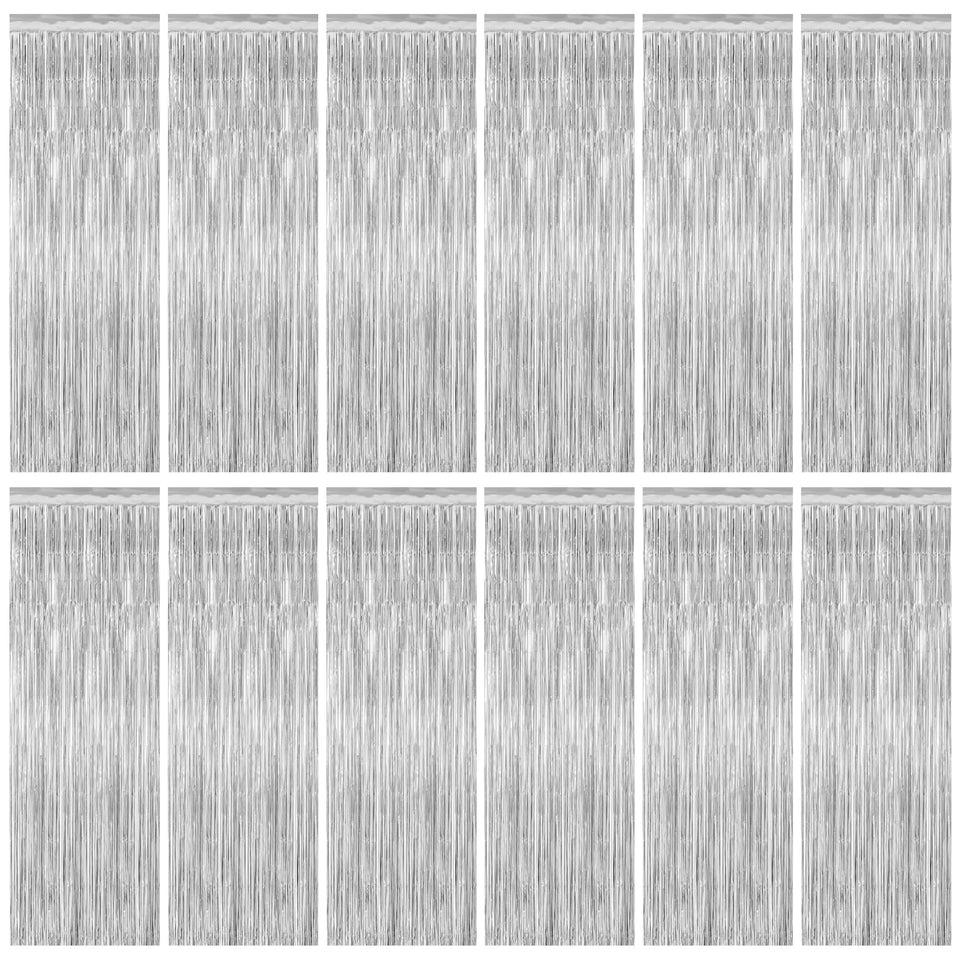 ZATAYE front packaging showing 12 silver fringe backdrops for instant sparkle