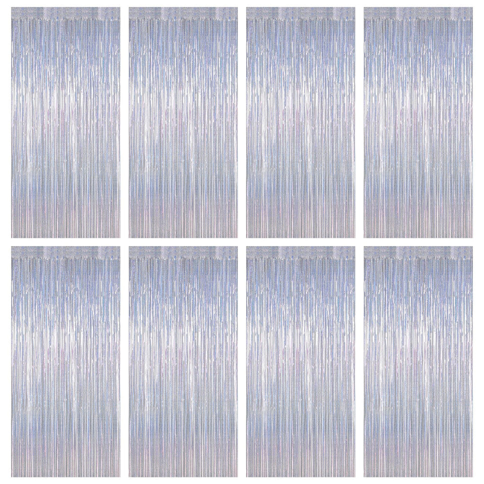 ZATAYE glitter silver fringe curtain backdrop adds shimmer for festive photos.