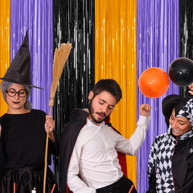 ZATAYE entry curtain in orange-purple-black for party entrance