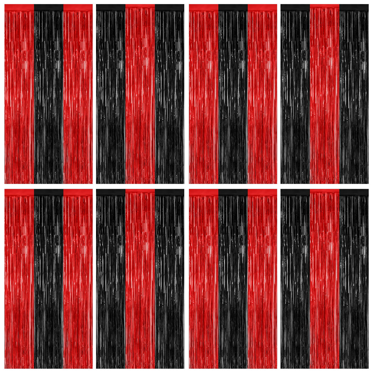 ZATAYE Halloween foil curtain in red and black creates dramatic entryway ambience.