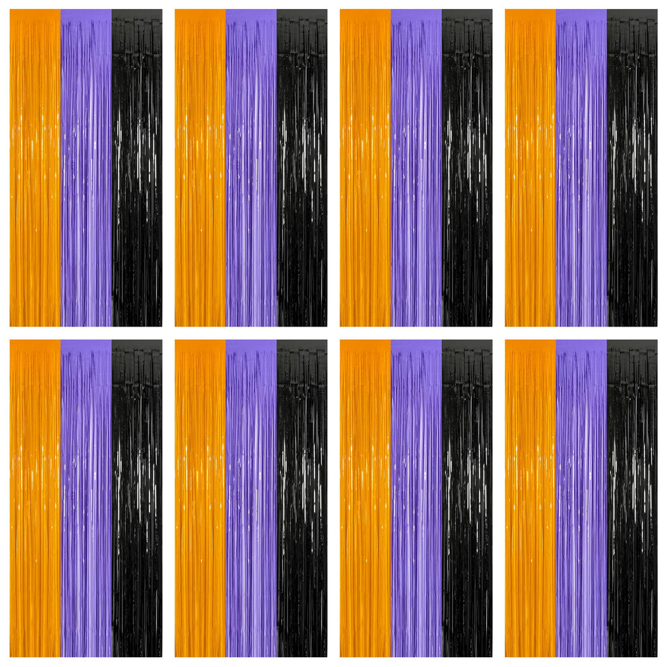 ZATAYE orange-purple-black foil streamer backdrop adds shimmering photos