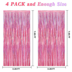 ZATAYE laser pink fringe curtain close-up with reflective sparkle