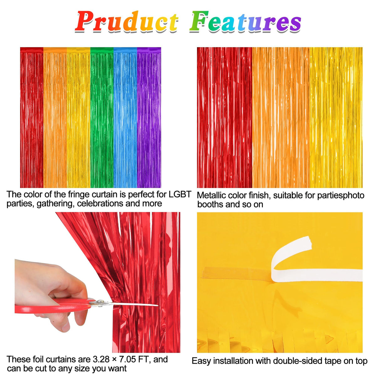 ZATAYE rainbow curtain set for versatile birthday party decoration