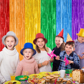 ZATAYE rainbow foil curtains enhances photo booth moments