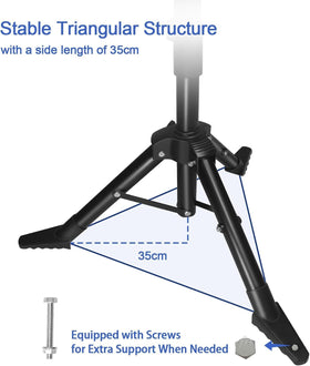 Zatelitount extended stand with non-slip pads on varied terrain.