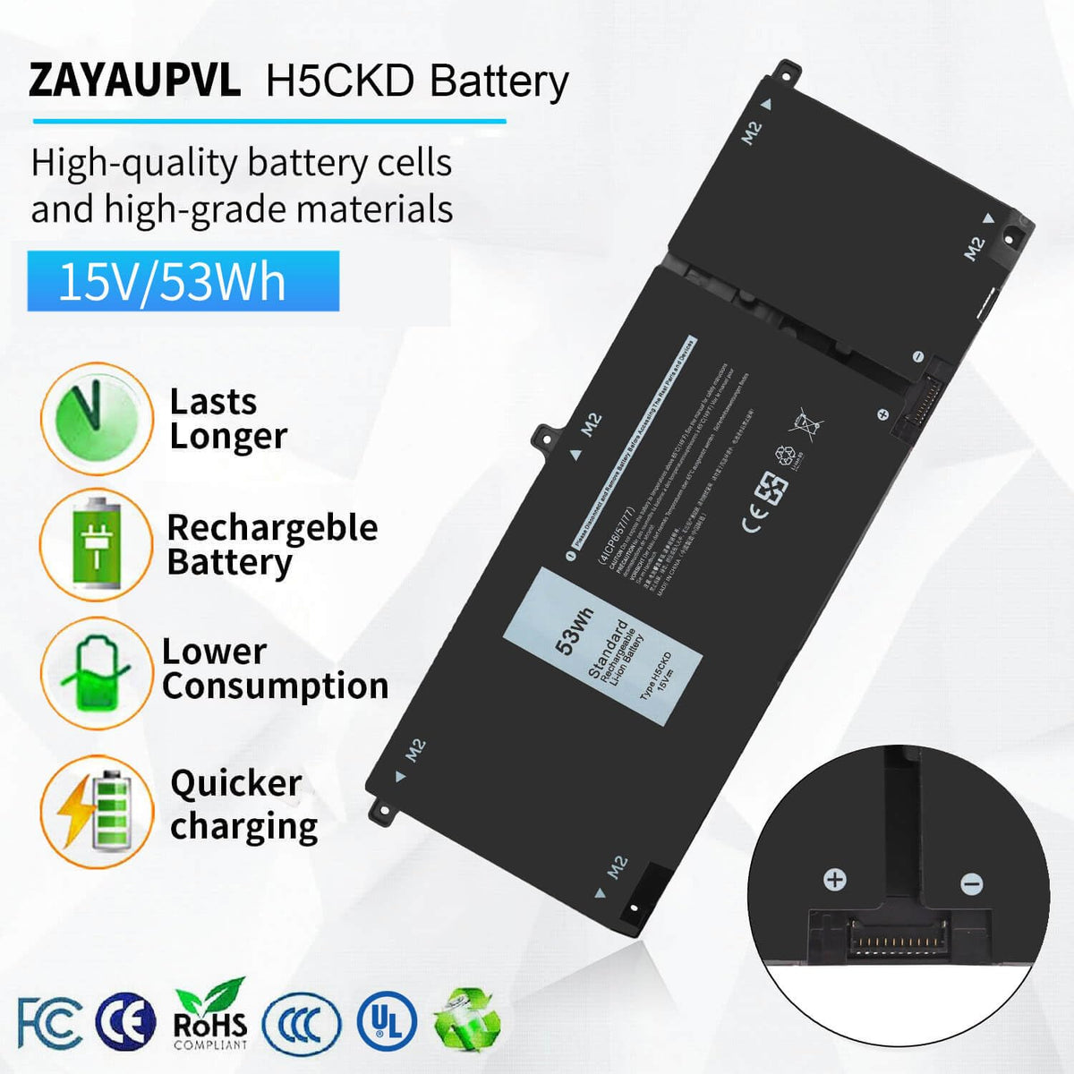 ZAYAUPVL close-up of battery label with model and compatibility benefit