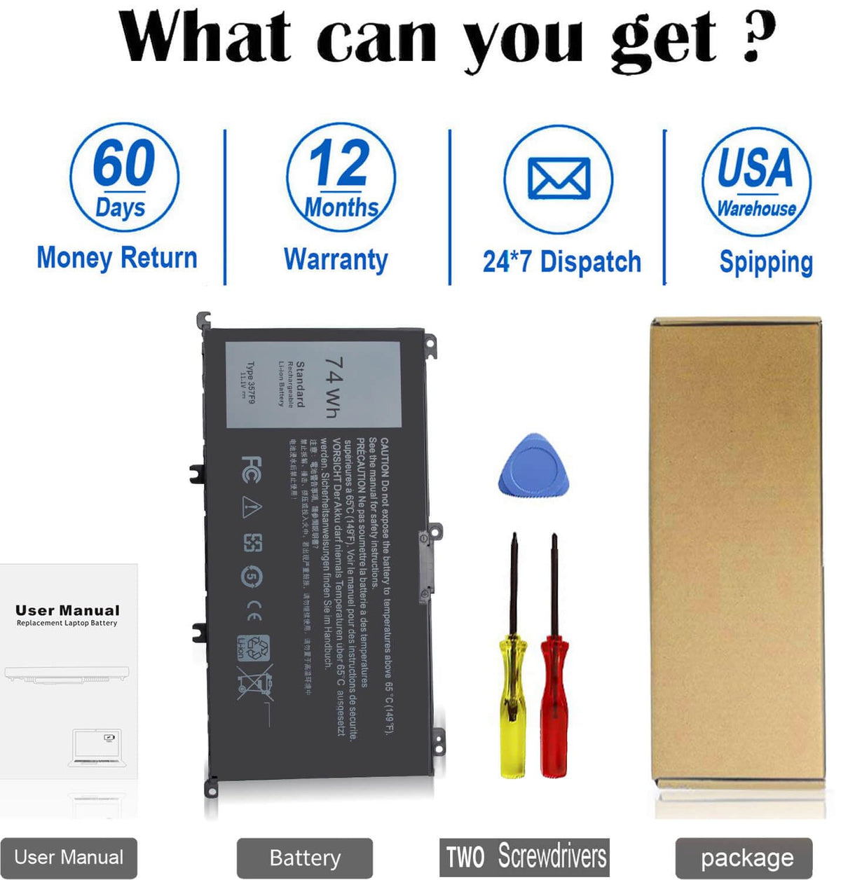 ZAYAUPVL battery with screwdrivers and instruction sheet for quick safe installation