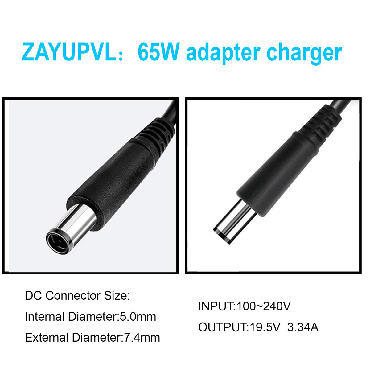 ZAYAUPVL 65W Dell Latitude adapter compatibility chart shows broad model support