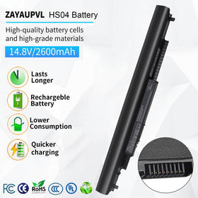 ZAYAUPVL HS04 battery front label shows model and voltage for fast verification.