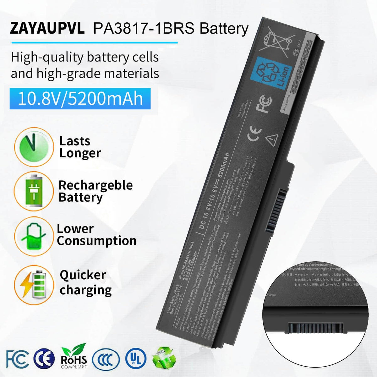 ZAYAUPVL PA3817U-1BRS battery for Toshiba Satellite P745 — extended runtime for travel.