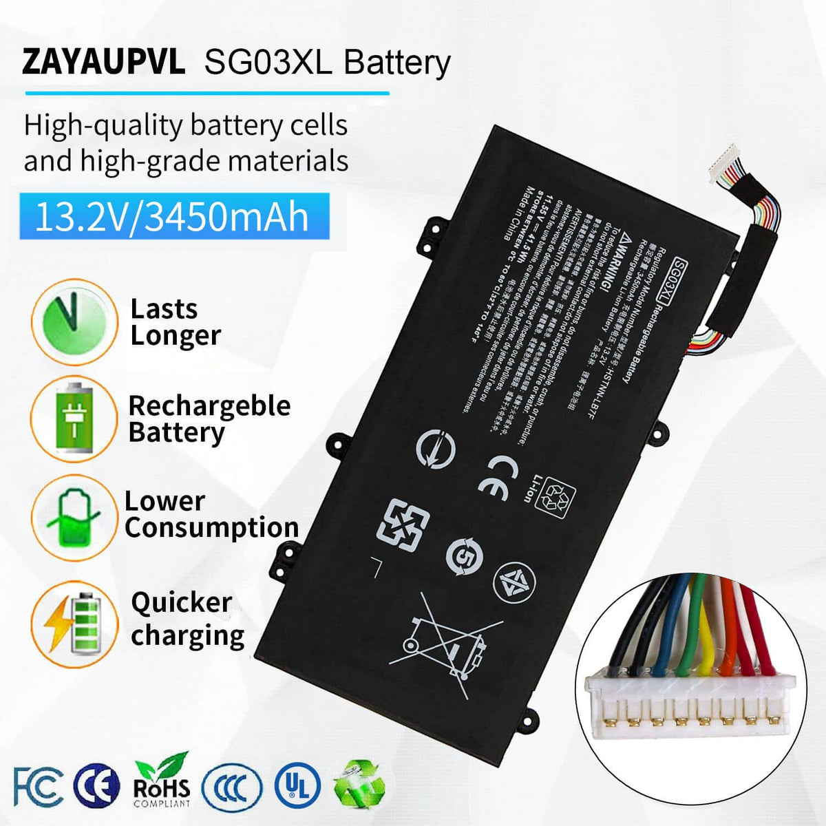 SG03XL battery inside package with screws and manual for setup