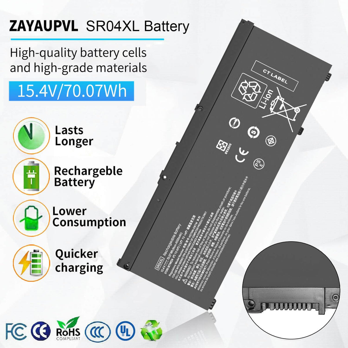 ZAYAUPVL SR04XL battery packaging for HP Omen 15 shows ready-to-install kit