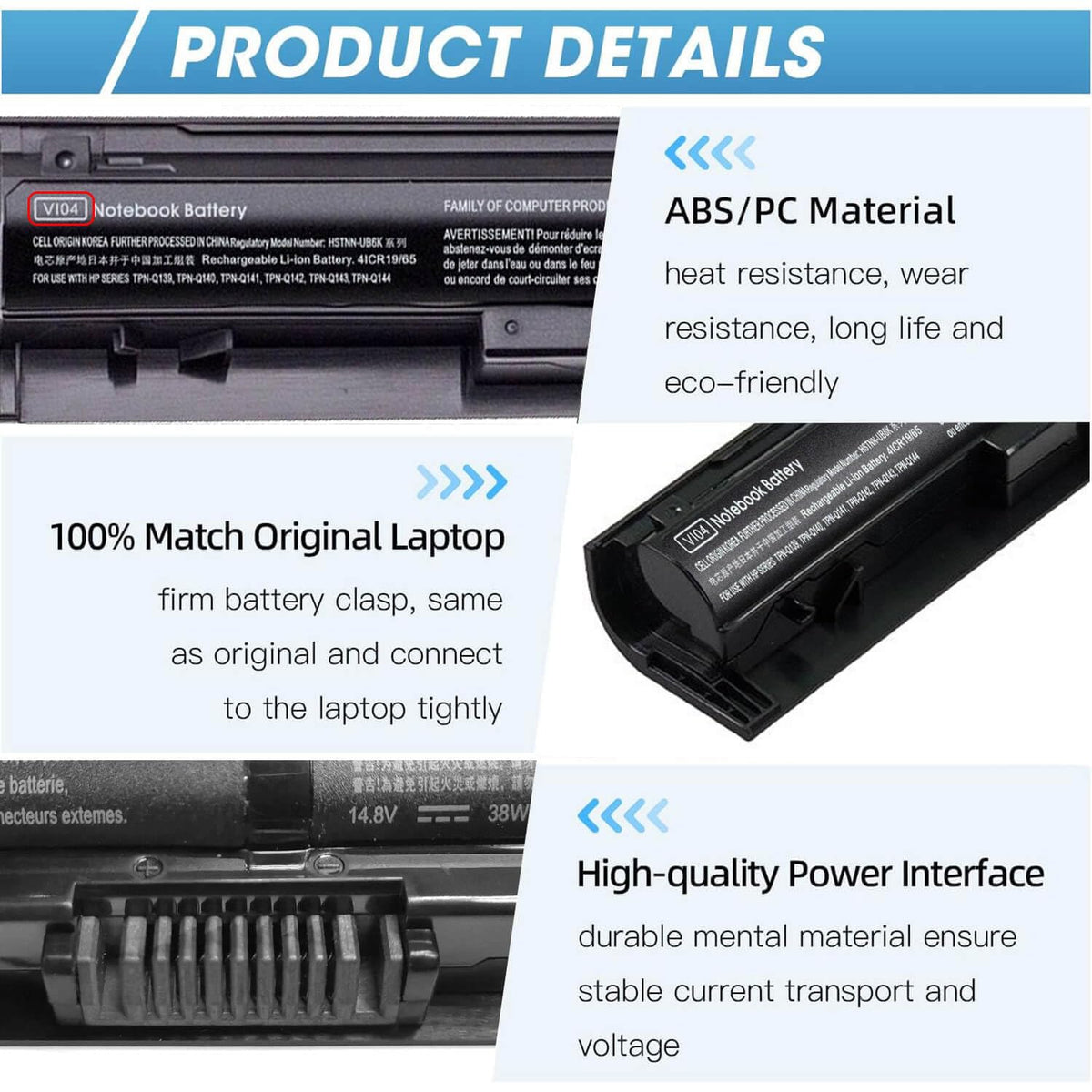 ZAYAUPVL VI04 specifications label with voltage and capacity.