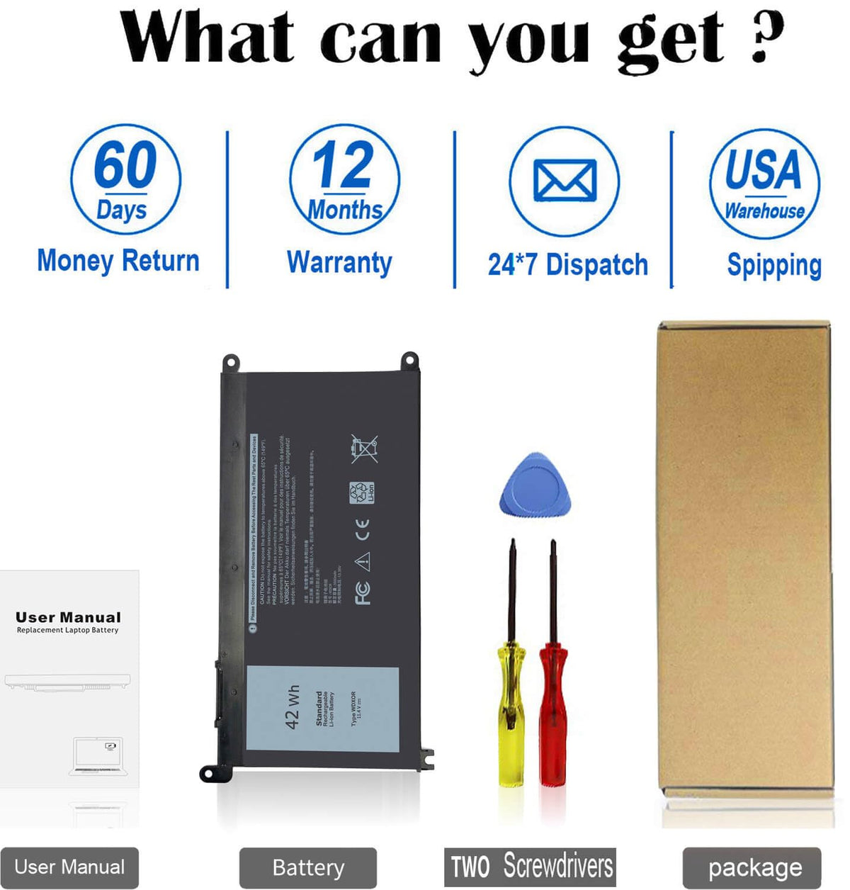 Spec sheet: 11.4V, 42Wh, 3 cells for ZAYAUPVL WDX0R