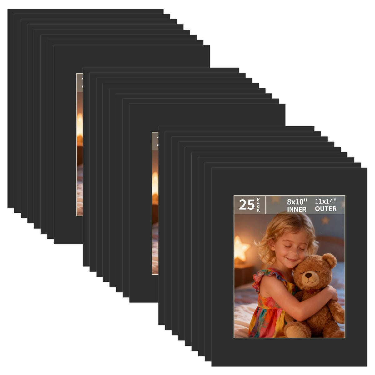ZBEIVAN 11x14 black mat with white core bevel for 8x10 photos.