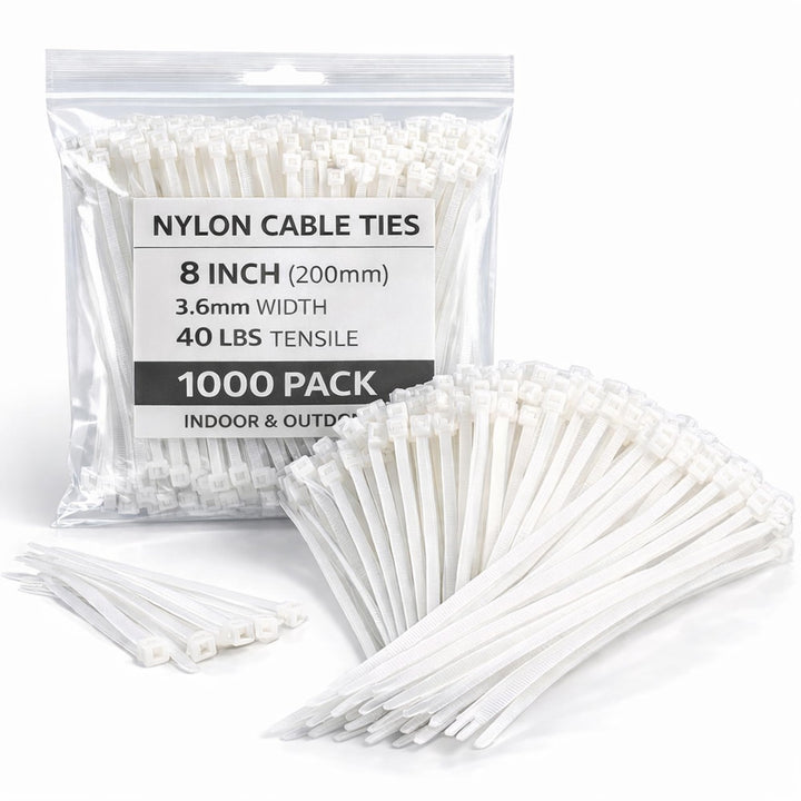 Zcpotizi front packaging shows 1000 white ties and bulk value benefit