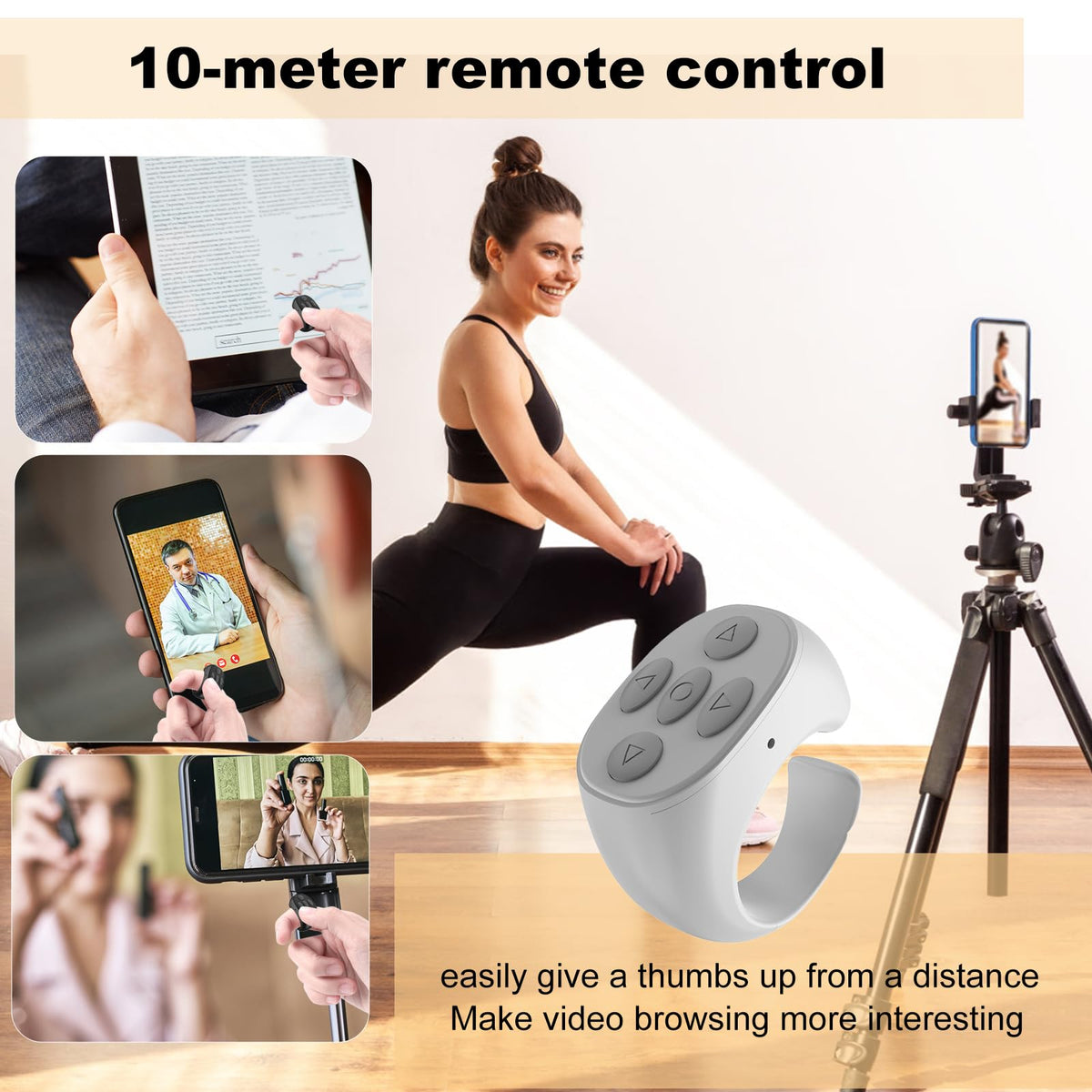 ZDHCM remote beside smartphone showing compact size and portability benefit