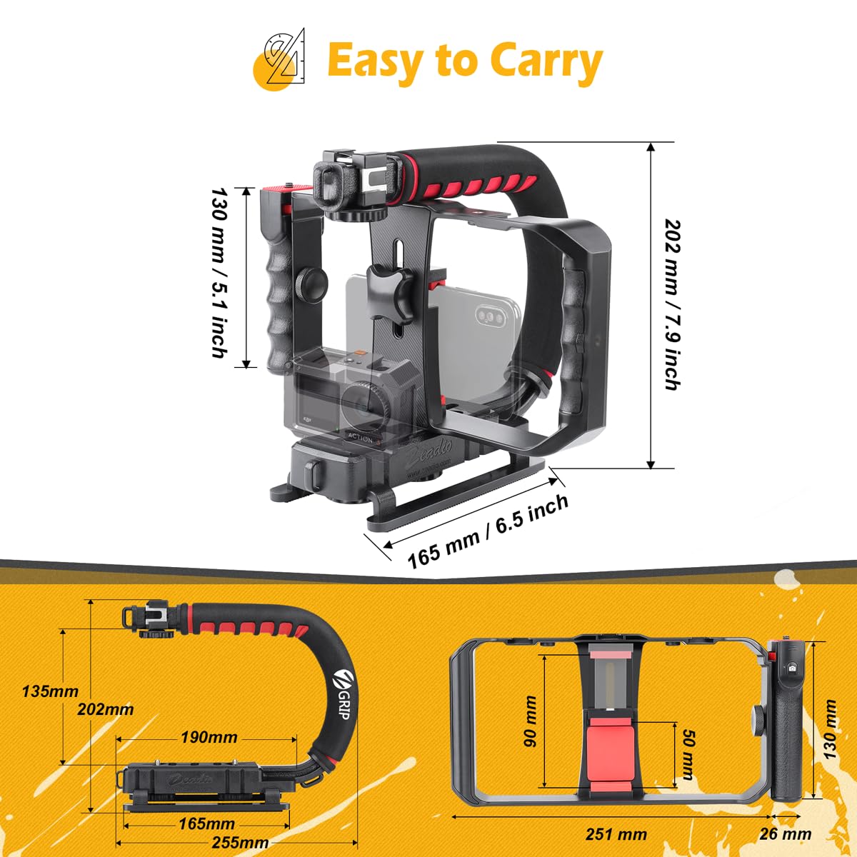Zeadio rig with LED and microphone attached highlighting on-camera accessory expansion benefits