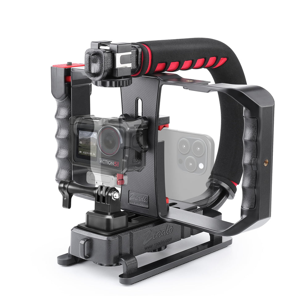 Zeadio front view full rig showing stable grip and versatile setup for better handheld footage