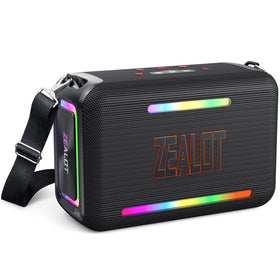 ZEALOT 120W speaker front view showing compact portable design and bold sound potential.