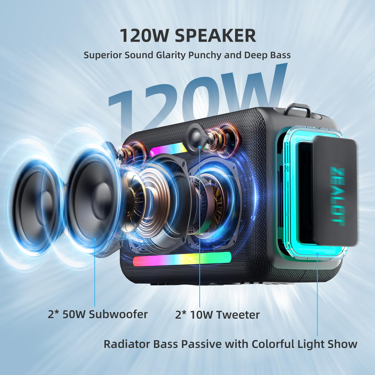 ZEALOT 120W speaker outdoors on a picnic ready for vibrant music.