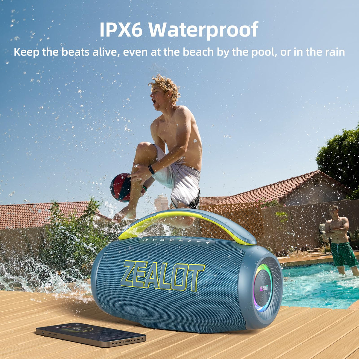 ZEALOT speaker with handle design blue easy to carry for outdoor gatherings