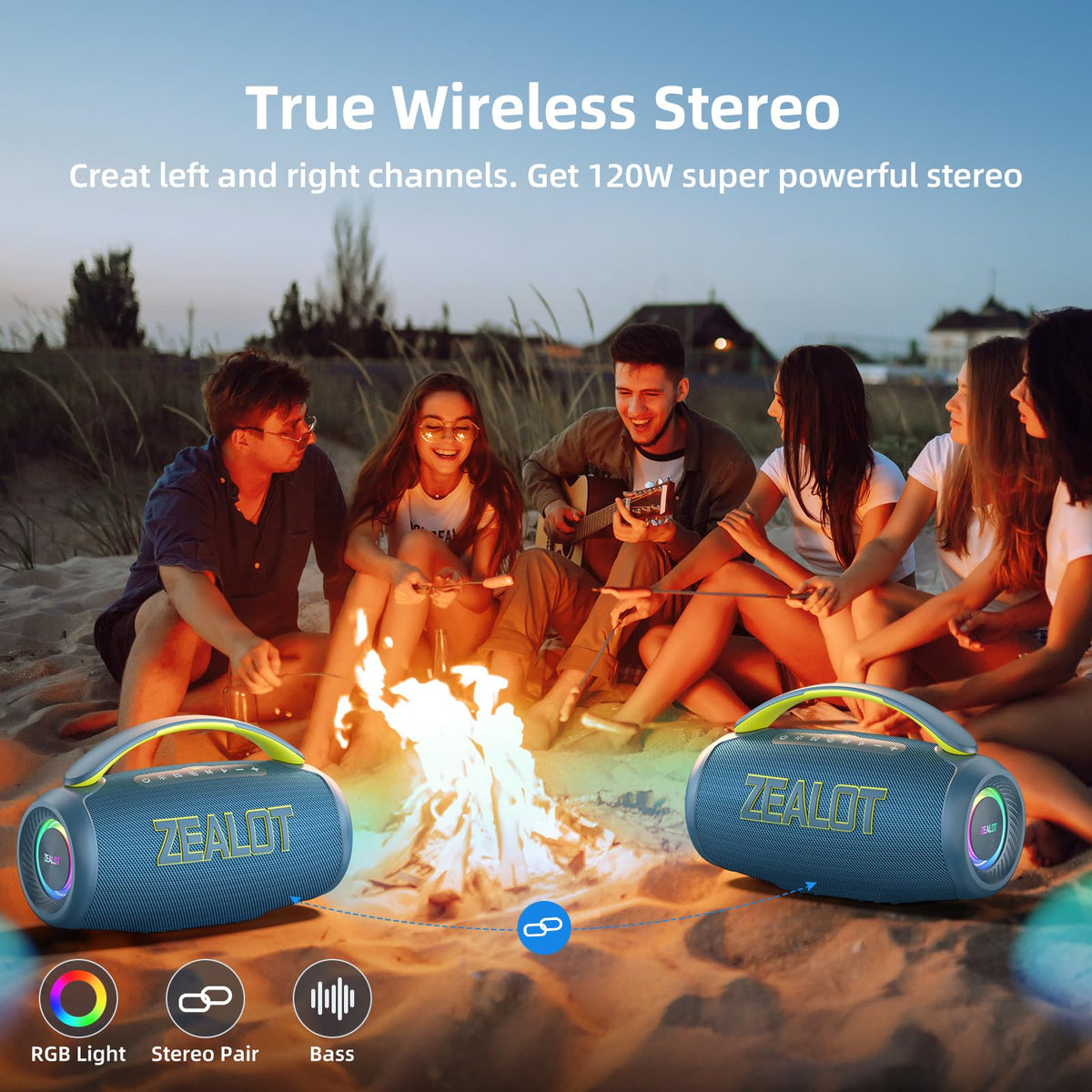 ZEALOT 80W IPX6 waterproof speaker blue resistant to splashes and rain