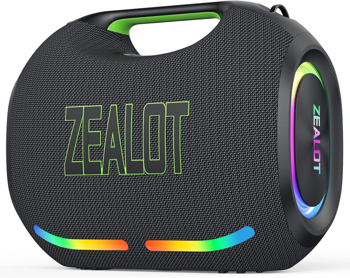 ZEALOT loud speaker front view with LED lights for outdoor parties