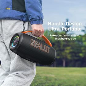 Two ZEALOT P12 speakers paired outdoors delivering wider stereo coverage