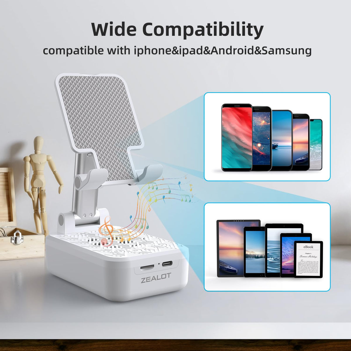 ZEALOT adjustable-angle phone holder for comfortable video calls.