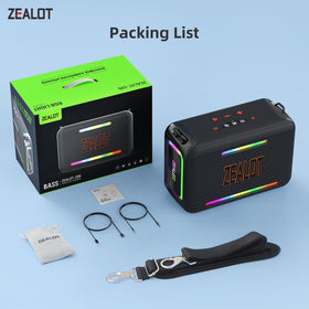 ZEALOT speaker ports (USB/TF/AUX) for flexible audio sources.