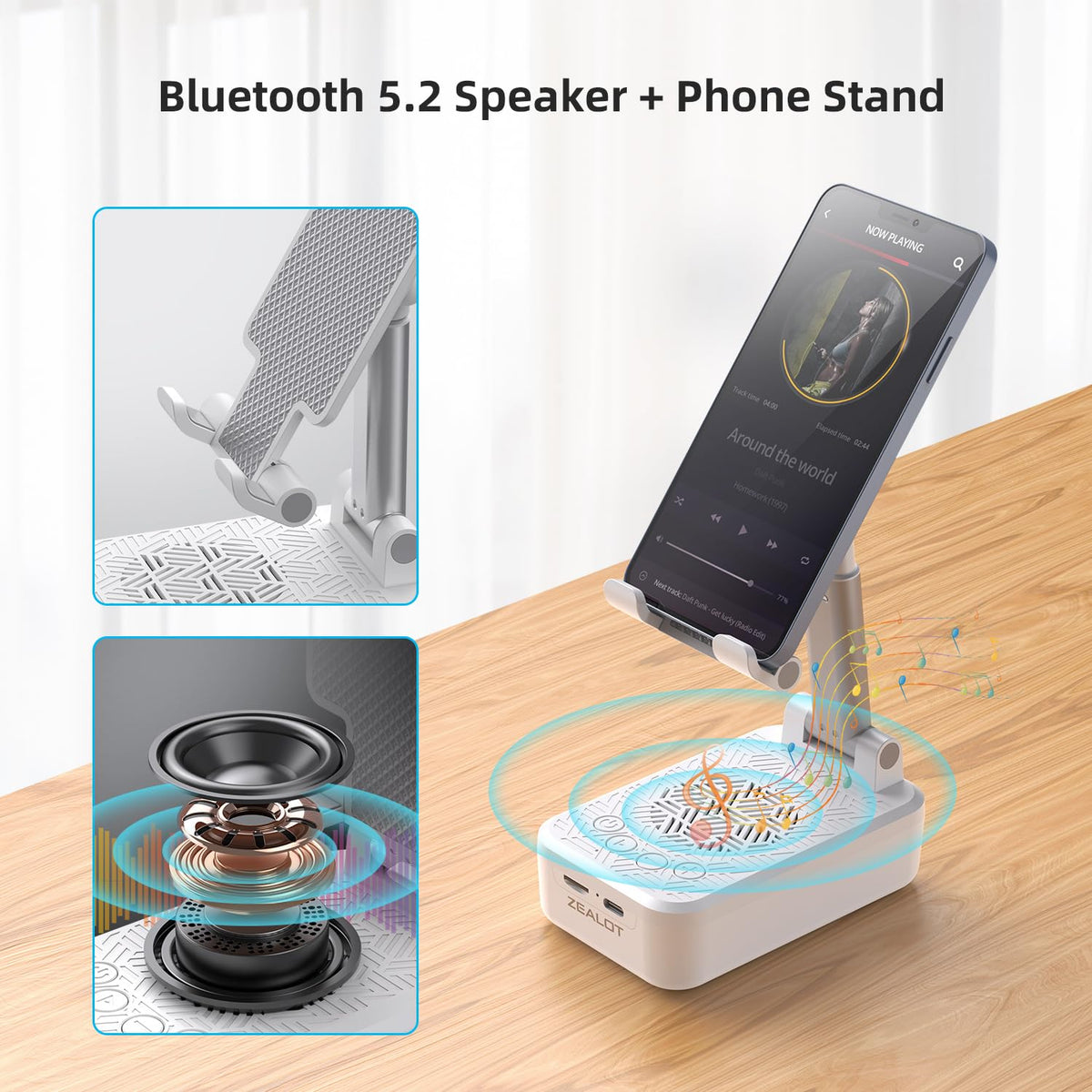 ZEALOT Z7 stand with wireless induction speaker delivers compact, immersive sound.