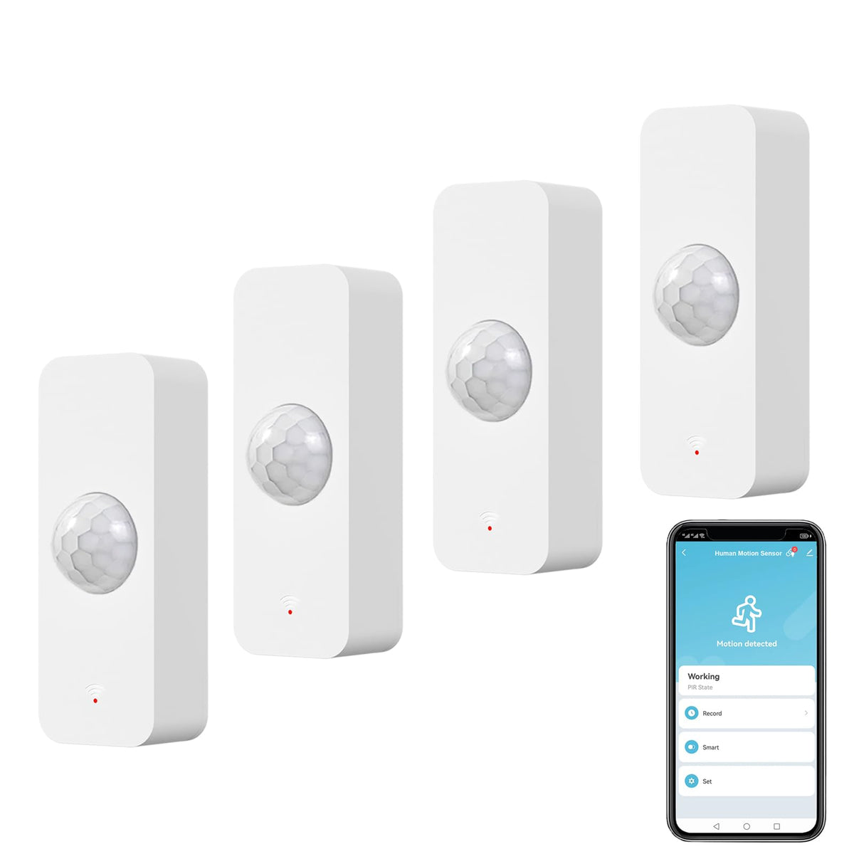 Zecamin front view of WiFi motion sensor showing compact design and easy placement benefit