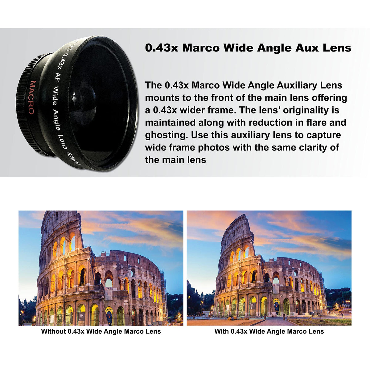 58mm wide-angle and telephoto lenses expand creative framing options.