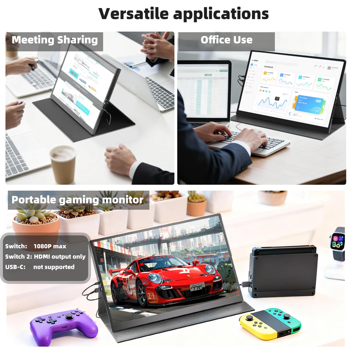 ZefcS portable gaming monitor 1920x1200 resolution for sharp visuals.