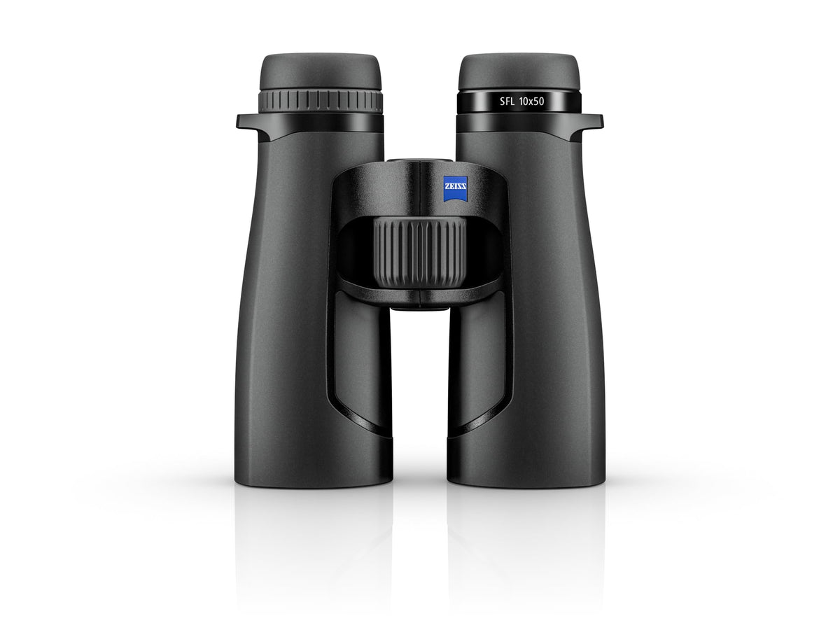 ZEISS SFL 50s binocular closeup highlights ergonomic design for comfortable long sessions.
