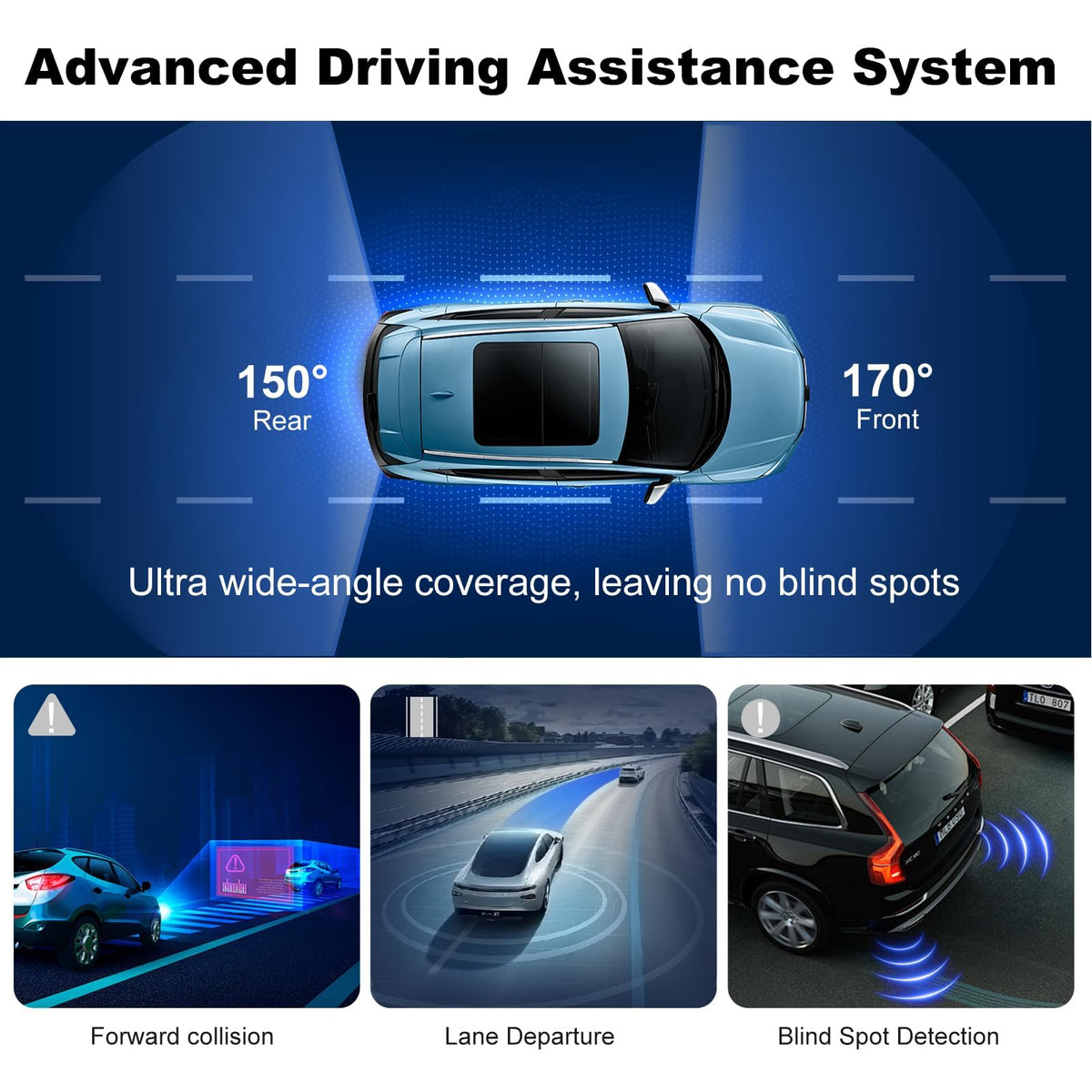 Zengest dash cam front 170-degree view captures wide road scenes
