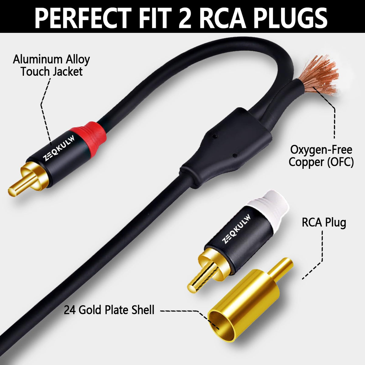 ZEQKULW shielded stereo cable reduces interference for cleaner sound.