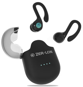 ZER-LON wireless earbuds with charging case for extended listening on the go.