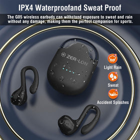 ZER-LON IPX4 waterproof earbuds resistant to sweat and splashes.