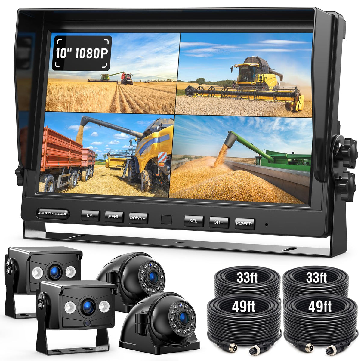 ZEROXCLUB 4-camera backup system with 10-inch monitor for clear rear views on trucks