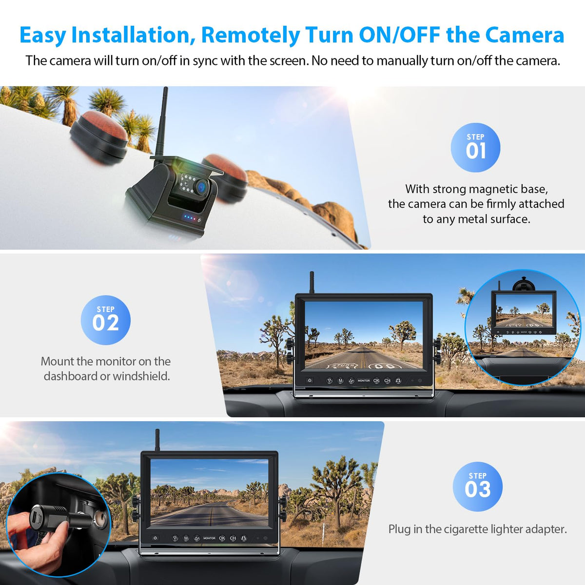 ZEROXCLUB 9-inch monitor shows HD1080P rear views during RV trips.