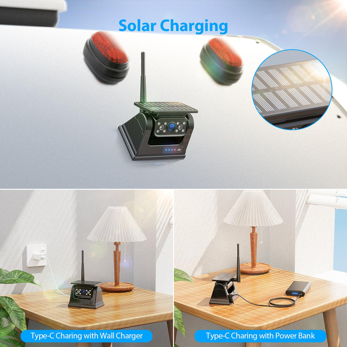 ZEROXCLUB solar assisted charging with USB-C for flexible powering.